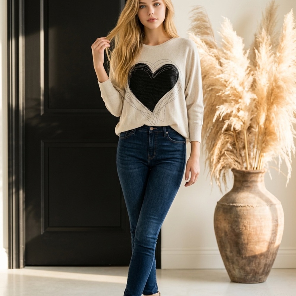 Elle Cream and Black Heart Blouse